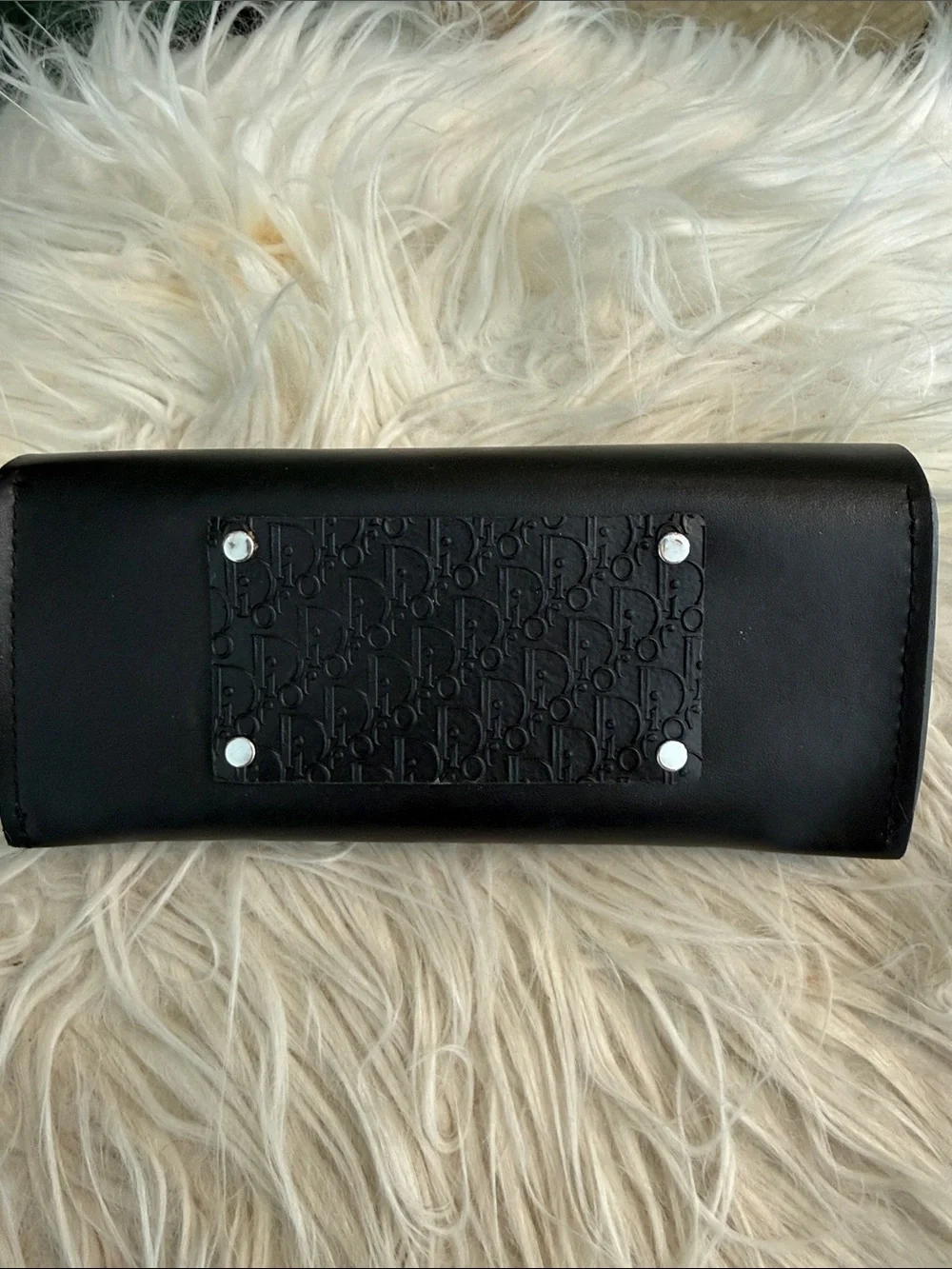 Dior Black Leather Eye Glasses Case with Embossed Logo